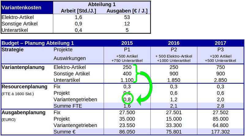 Anwendung der Variantenkosten zur Budgetplanung